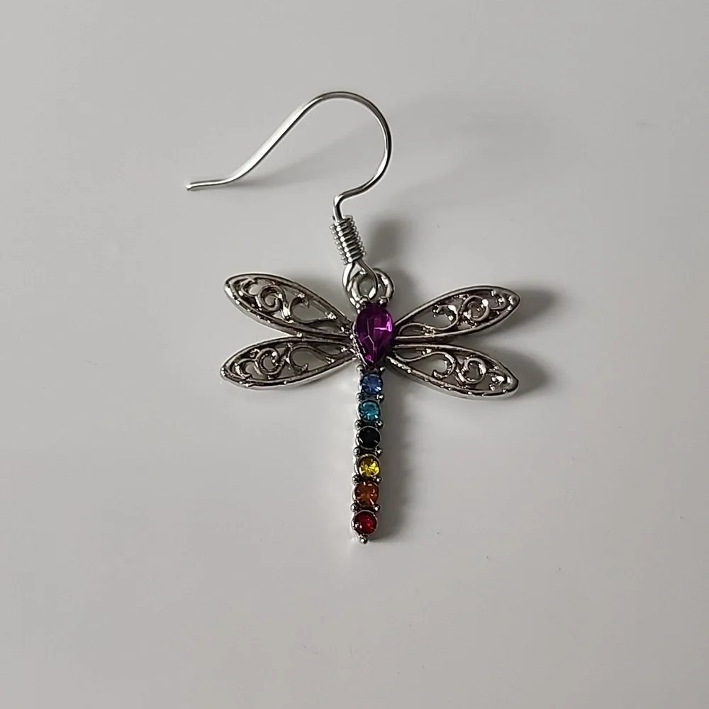 Dragonfly Earrings Multicolor Gems Boho #2 - Picture 2 of 3